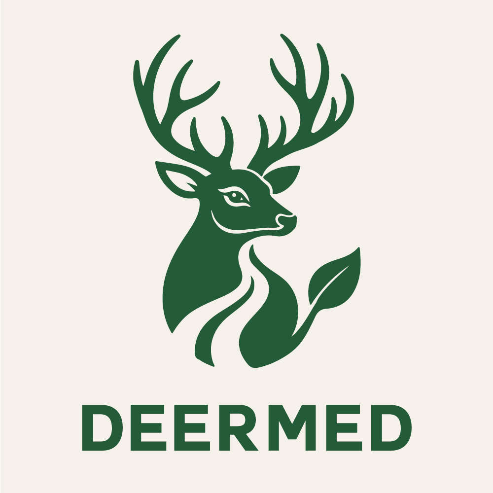 DEERMED forest-green deer logo