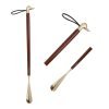 WOOD BRASS LONG HANDLED SHOE HORN