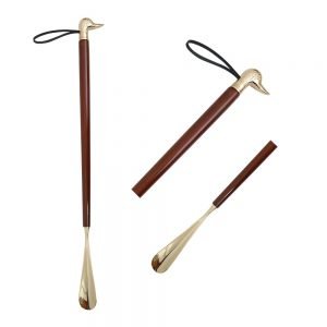 WOOD BRASS LONG HANDLED SHOE HORN