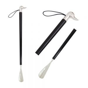 Silver Brass Duck Head Shoehorn Wood Handle