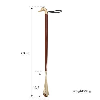 SILVER SOLID BRASS and WOOD SHOE HORN GOOSE HEAD 23.6" 13 SOLID BRASS and WOOD SHOE HORN GOOSE HEAD