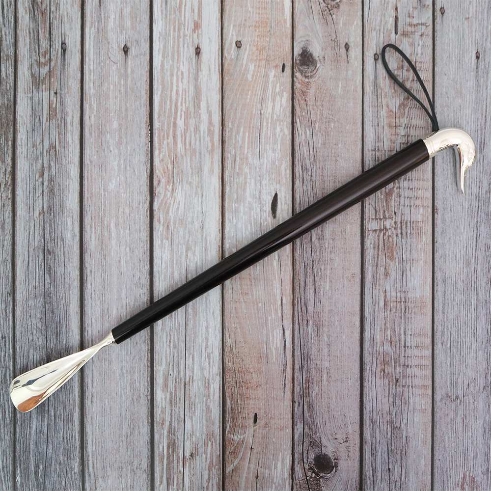 SILVER SOLID BRASS and WOOD SHOE HORN GOOSE HEAD 23.6" 4 SOLID BRASS and WOOD SHOE HORN GOOSE HEAD