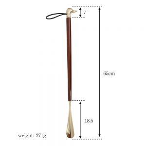 WOOD BRASS LONG HANDLED SHOE HORN
