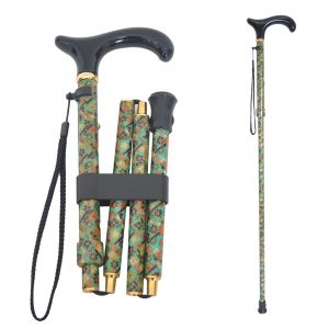 Fabric Texture patterns Green Floral Adjustable Folding Walking Stick