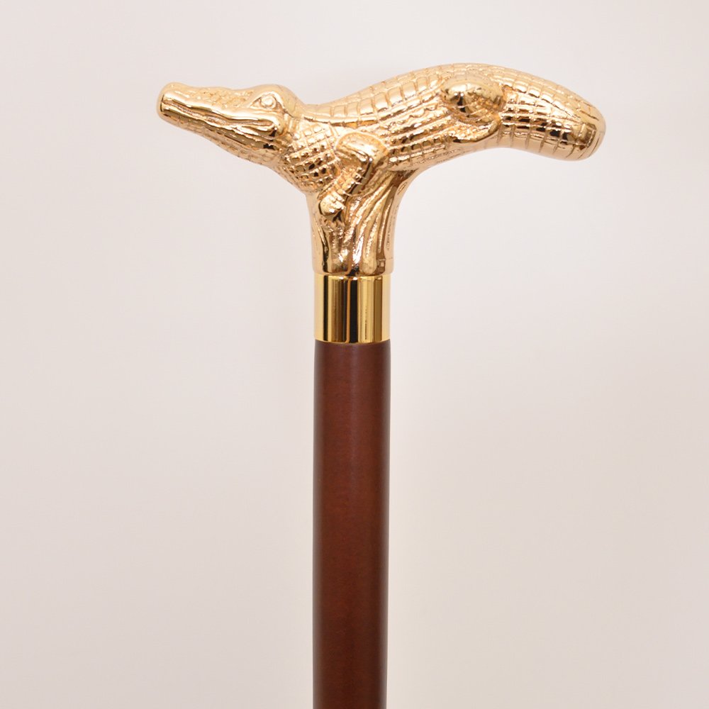 Gold Brass Alligator Walking Cane 3 Gold Brass Alligator Walking Cane