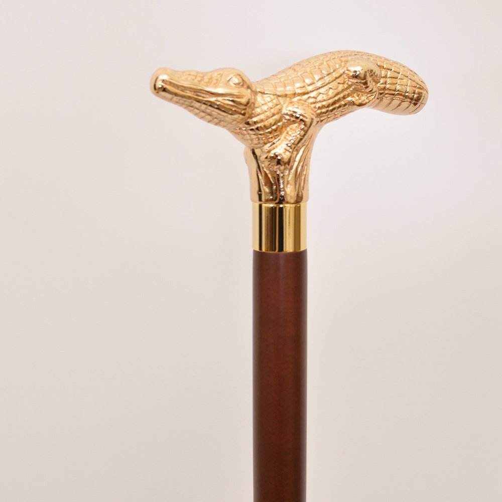 Gold Brass Alligator Walking Cane 5 Gold Brass Alligator Walking Cane