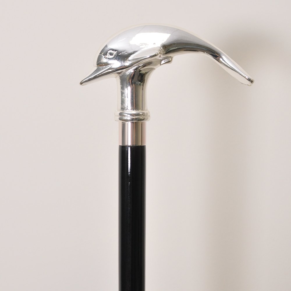 Silver Brass Dolphin Handle Walking Cane 4 Brass Dolphin Handle Walking Cane