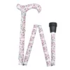 Floral Height Adjustable Folding Walking Stick with Derby Handle