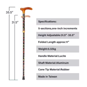 Luxury Floral Fabric-Wrapped Walking Stick size