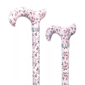 Floral Height Adjustable Folding Walking Stick with Derby Handle
