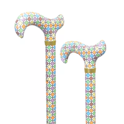 Height Adjustable Floral Patterned Aluminum Walking Stick with Derby Handle