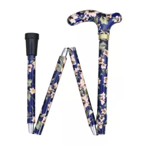 Folding Aluminium Walking Stick Blue Flower