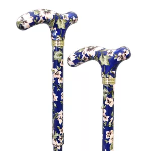 Folding Aluminium Walking Stick Blue Flower