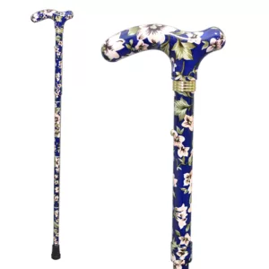 Folding Aluminium Walking Stick Blue Flower