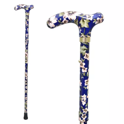Folding Aluminium Walking Stick Blue Flower