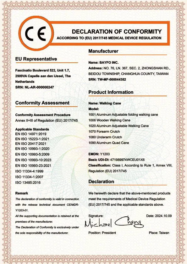 About 9 Bayfo CE Certificate